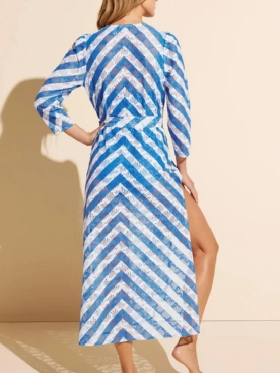Stylest Blue & White Striped V‑Neck Maxi Swimwear - Picture 4 of 4